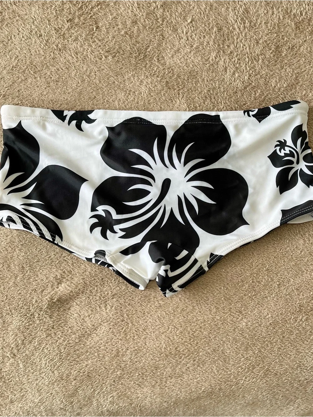 AussieBum Men's Black & White Floral Swim Trunks - Low-Rise Swim Briefs, lined